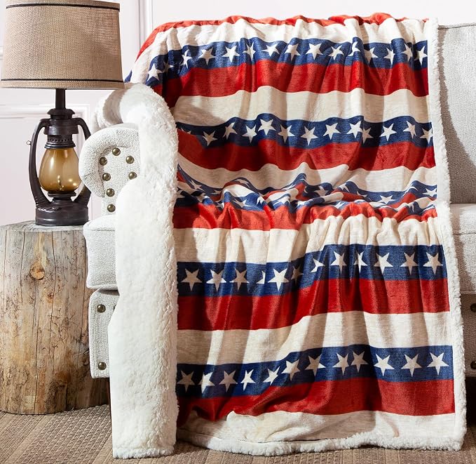 Carstens, Inc. Ultra Premium Super Soft Plush Sherpa Fleece Oversized Throw Blanket 54" x 68", Americana
