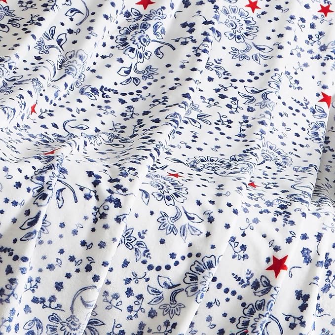 Lucky Brand 50" x 70" Plush Throw Blanket, Bandana White/Navy | For Sofa or Bed