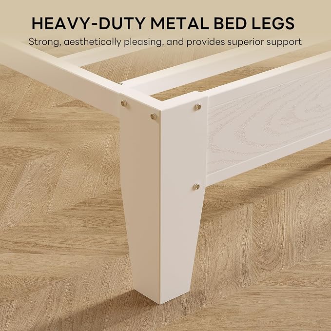 LIKIMIO King Bed Frames, PU Leather Storage Headboard with Charging Station, Solid and Stable, Noise Free, No Box Spring Needed, Easy Assembly, White