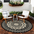 Round Outdoor Rugs for Patios, 5Ft Waterproof Reversible Plastic Straw Mat with Carry Bags, Boho Lightweight Outdoor Carpet Portable Round Floor Mat for Patio Camping Picnic Backyard RV,Black Camel