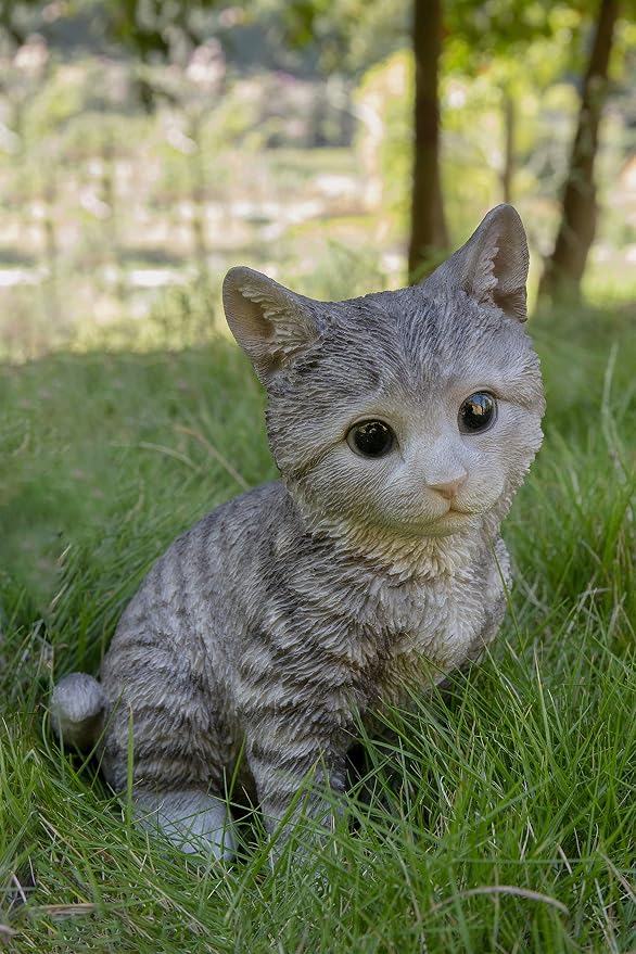 HI-LINE Gift Head-Tilting Grey Tabby Kitten Sitting