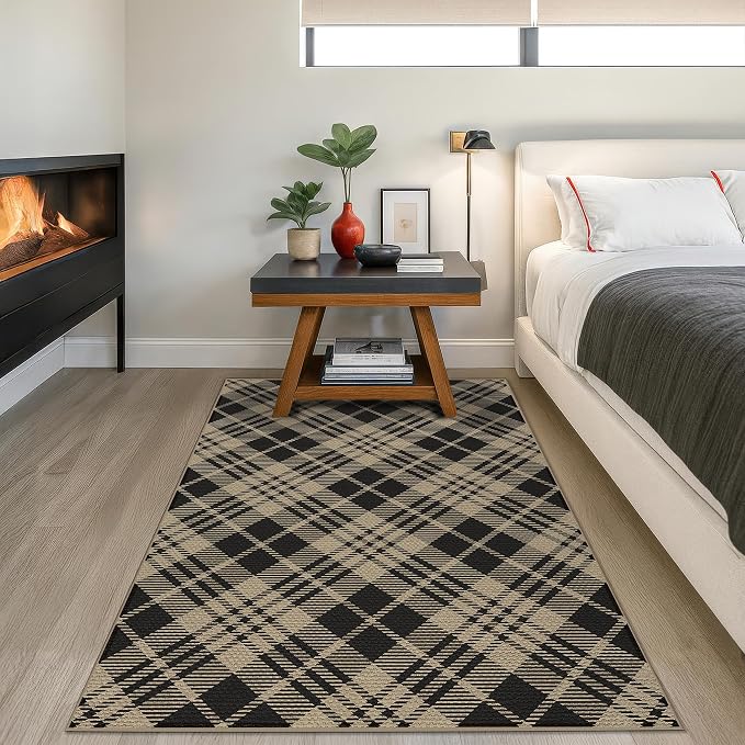 JTJ Easy Jute Outdoor Rug 4' x 6', Washable Non Slip Low Pile Geometric Plaid Indoor Outdoor Area Rug for Patio, Porch, Balcony, Deck, Living Room & Bedroom