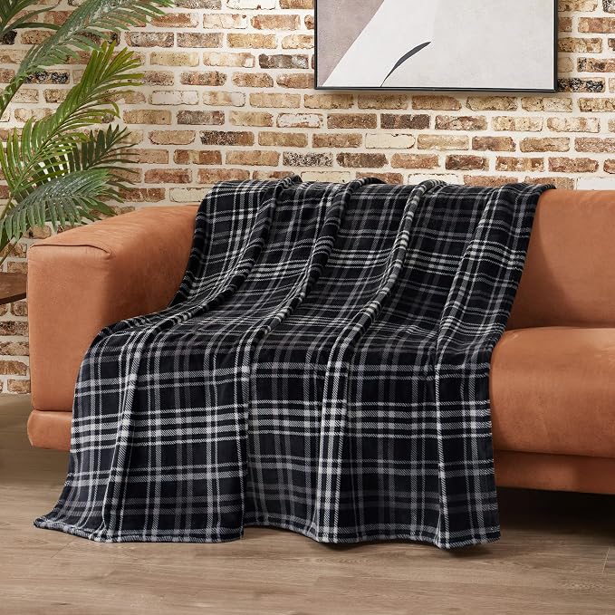 Lucky Brand Camper Plaid Black 50"x70" Cozy Plush Blanket - Premium Microfiber Throw for Luxurious Comfort and Style