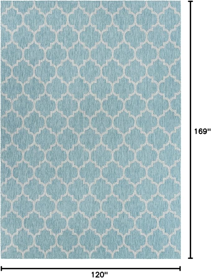 Unique Loom Outdoor Trellis Collection Area Rug (10' x 14' 1" Rectangle, Aquamarine/ Gray)