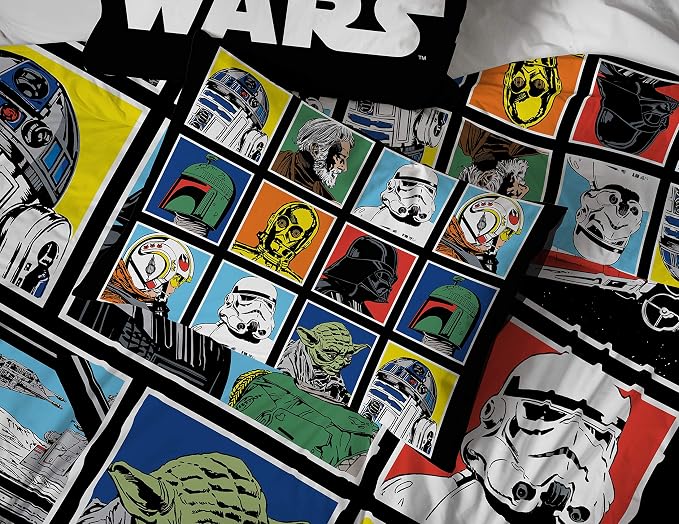 Star Wars Queen Comforter Set 5 Piece Soft Bedding for Boys, Multi | Darth Vader, Bed in a Bag, Comforter Sheets Pillowcases, Official Product, Soft Microfiber, Machine Washable, Boys Gift