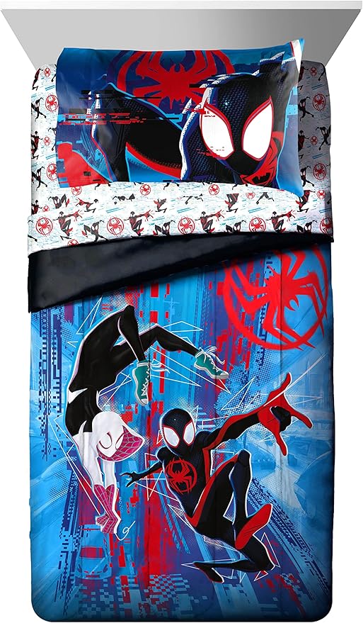 Jay Franco Marvel Spiderman Spider-Verse Twin Comforter Set | Bed in a Bag, Comforter Sheets Sham Pillowcase, Official Brand, Soft Microfiber, Machine Washable, Easy Care, Boys Gift