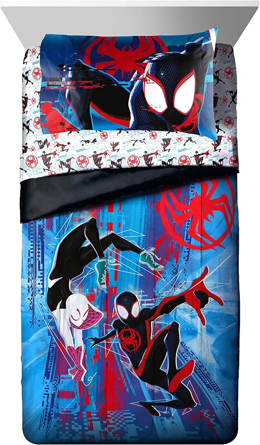 Marvel Spiderman Full Size Comforter Set 7 Piece Kids Bedding, Multi | Bed in a Bag, Comforter Sheets Shams Pillowcases, Official Brand, Soft Microfiber, Machine Washable, Boys Gift