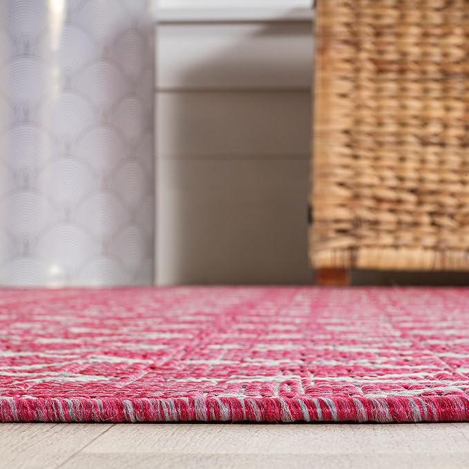 JONATHAN Y Moroccan Geometric Indoor Outdoor Area Rug 4X6 Fuchsia/Light Gray, Ourika Textured Weave for Backyard, Patio, Porch, Easy-Cleaning, High Traffic, Pet-Friendly, Non-Shedding (SMB108Q-4)