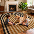 Washable Modern Easy Jute 5x5 Square Rug, Neutral Geometric Abstract Outdoor Indoor Patio Farmhouse Large Area Rug, Woven Non Slip Thin Carpet Mat for Living Dining Room Bedroom Classroom Kids