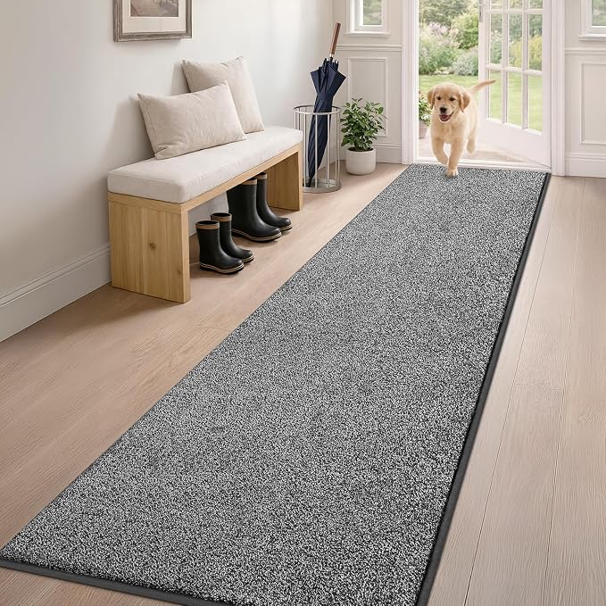 PURRUGS Dirt Trapping Door Mat 24" x 84", Non-Slip Machine Washable Entryway Rug, Dog Doormat, Indoor Front Door Mat, Super Absorbent Entry Rug for Muddy Shoes & Paws, Light Grey-Dark Grey