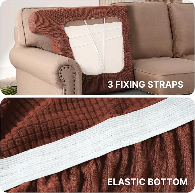 H.VERSAILTEX Stretch T Cushion Chair Sofa Slipcover T Cushion Covers for Living Room Armchair Couch Cover T Cushion Slipcover Seat Cover with Elastic Bands Thicker Jacquard Fabric, Rust