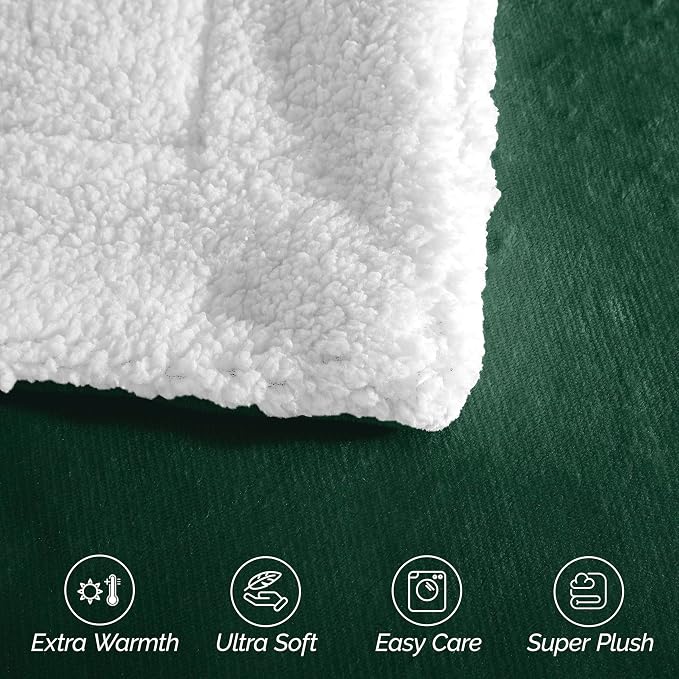 Elegant Comfort Ultra Soft Reversible Flannel Sherpa Blanket - Cozy Silky Fleece Throw for Couch, Bed - Plush Fuzzy Warm Winter Blanket for Gift, Twin XL, Hunter Green