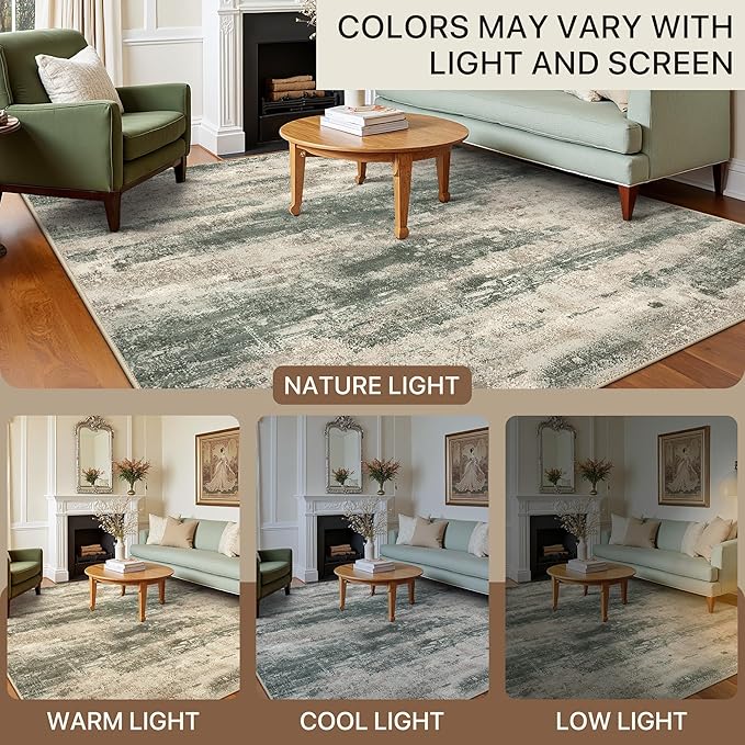 BEIMO Runner Rug for Hallway Kitchen, 2'x6' Machine Washable Runners Rug for Entryway, Soft Modern Abstract Throw Rugs, Low Pile Floor Cover with Non Slip Backing, Grey/Dark Green