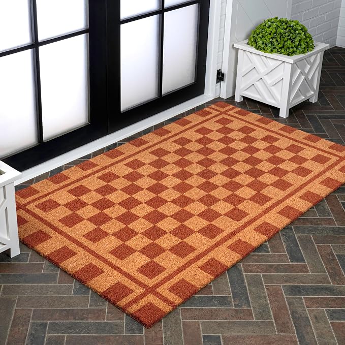JONATHAN Y Natural Coir Indoor/Outdoor Runner Rug 3X6 Natural/Red, Peater Classic Casual Commerical Doormat Ideal for Door Entrance, Patio, Porch, Backyard, Garages NRF109A-36