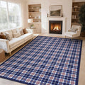 GarveeHome Checkered Area Rugs 9x12 for Living Room, Machine Washable Non Slip Backing Rug, Low-Pile Stain Resistant Indoor Carpet for Bedroom Dining Room Office Nursery Floor Decor Blue