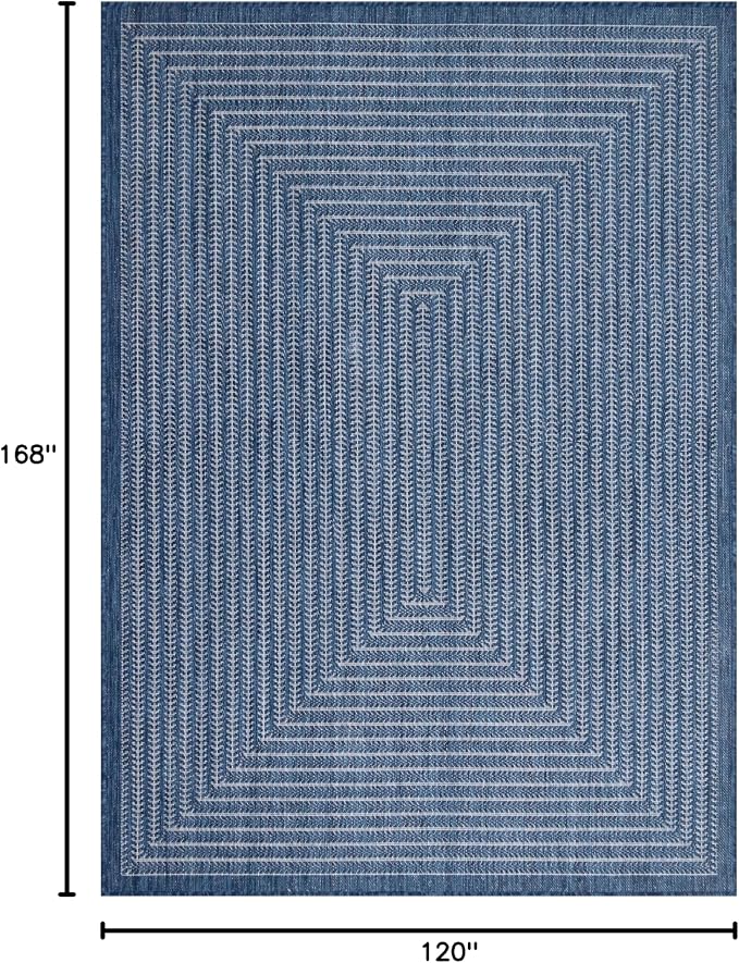 Adiva Rugs Outdoor Indoor Area Rug, Weather Resistant, Easy to Clean, Stain Resistant Floor Mat for Dining Room, Backyard, Deck, Patio (Navy Weiss, 10' x 14')