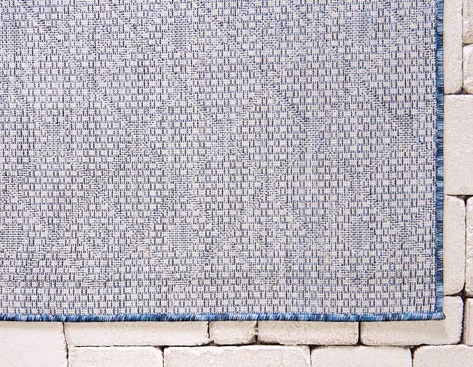 Unique Loom Outdoor Trellis Collection Area Rug - Tribal Trellis (10' x 14' 1" Rectangle, Blue/ Ivory)