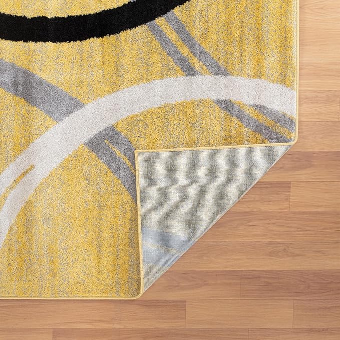 Rugshop Wavy Circles Non-Shedding Living Room Area Rug Yellow 6'6" x 9' | Rectangular, Size 6'6" x 9', Bedroom, Dining Room, Home Office, Kitchen, Entryway, Hallway, Nursery, Kids Room, Guest Room