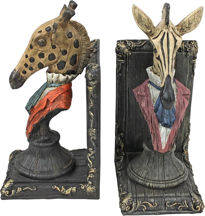 Design Toscano Serengeti Soiree Giraffe and Zebra Bookends