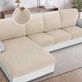 H.VERSAILTEX Sectional Couch Covers 8 Pieces Stretch Sofa Covers for Sectional Sofa Set Separate L Shaped Couch Cover for Both Left/Right Couch (Seat and Back: 1 Chaise + 3 Sofa, Natural)