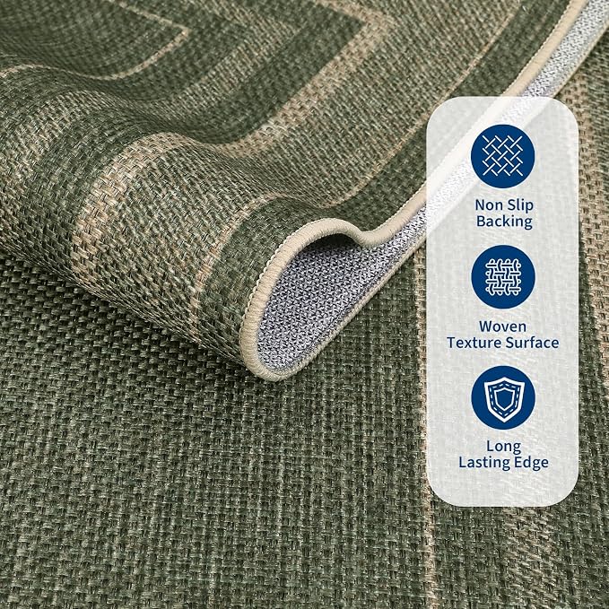 GarveeHome 4ft Easy Jute Round Rug for Living Room Solid Bedroom Circle Rug | Non Slip Stain Resistant Dining Room Throw Carpet Low Pile Indoor Round Area Rugs for Kitchen Nursery Entryway Dorm, Green