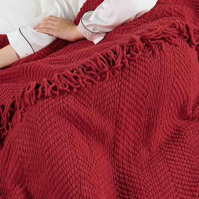 Home Soft Things Red Throw Blanket Knitted Tweed Throw 60'' x 80'', Chili Pepper, Super Soft Cozy Warm Comfortable Breathable Throw for Living Room Chair Couch Bed Sofa Bedroom Décor