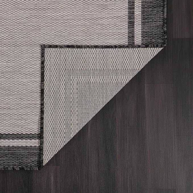 CAMILSON Indoor Outdoor Rug, 6x9 Bordered Gray Modern Area Rugs for Indoor and Outdoor Patios, Kitchen and Hallway Mats, Washable Porch Deck Outside Carpet (Bordered Grey, 6 x 9)