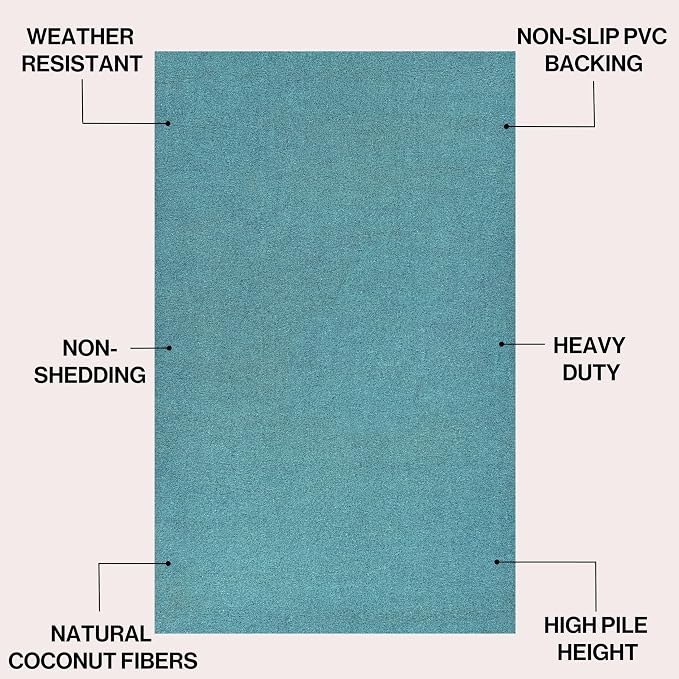 JONATHAN Y Peater Classic Casual Commercial Natural Coir Coastal Blue 3 ft. x 4 ft. Doormat for Entrance, Front Door, Entryway CHG100D-34