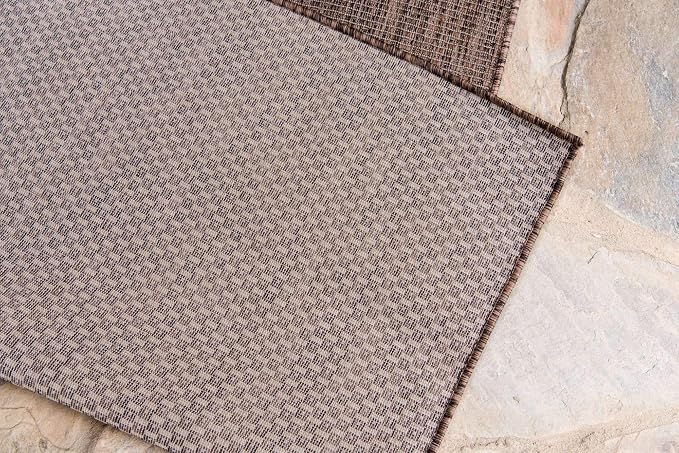 Unique Loom Collection Casual Transitional Solid Heathered Indoor/Outdoor Flatweave Area Rug (7' 1" x 10' Rectangle, Light Brown/Ivory)