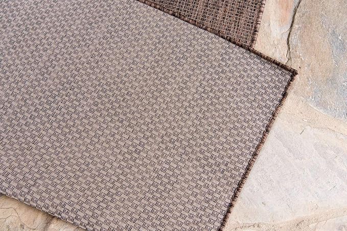 Unique Loom Collection Casual Transitional Solid Heathered Indoor/Outdoor Flatweave Area Rug (4' 1" x 6' 1" Rectangle, Light Brown/Ivory)