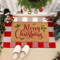 Moucuny 2 Christmas Outdoor Mat, Non Slip | Merry Christmas Welcome Coir Door Outdoor Red White Plaid Rug Front Door Porch Entryway Decor,24'' X 35'',16'' X 28''