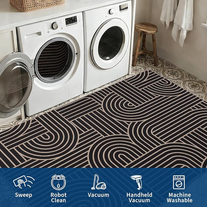 GarveeHome Rainbow Easy Jute Rug 4x6 Abstract Washable Non Slip Living Room Ultra-Thin Bedroom Rug, Non Skid Backing Non Shedding Accent Carpet for Dining Room Office