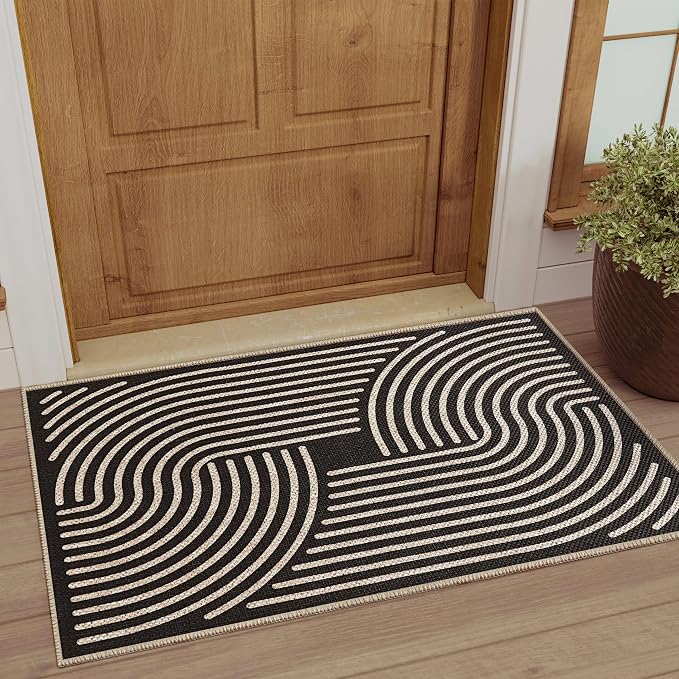 Easy Jute 8x10 Black Outdoor Patio Rug Machine Washable Boho Carpet