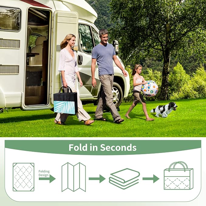 GENIMO Outdoor Rug, Waterproof Plastic Rugs 10'x14' for Camping Navy White | Outside Larger Leaf Carpet Mat for Porch Decor, Deck, Camping, RV, Backyard, Balcony, Picnic, Beach, Reversible, Foldable
