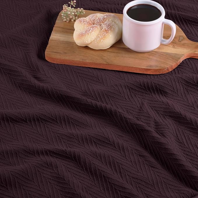 Superior Metro All-Season Cotton Blanket, Woven Blanket for Couch, Bed, Bedding, Farmhouse, Home Essentials, Cute and Cozy Bohemian Blankets, Herringbone Weave, Twin Size, Plum