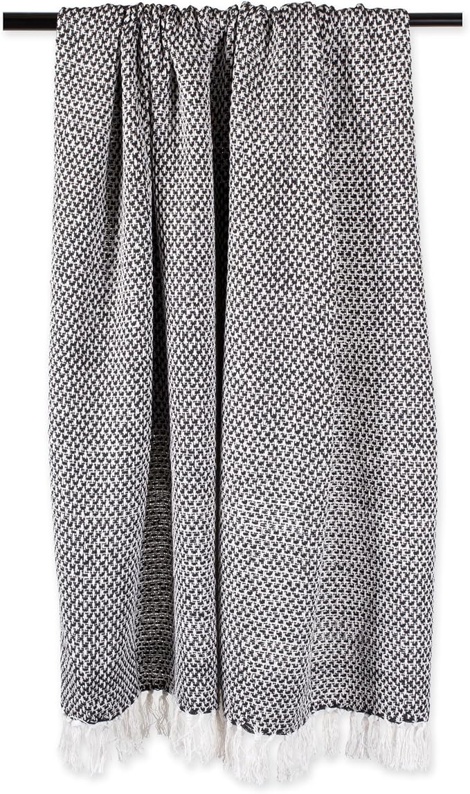 DII 100% Cotton Basket Weave Throw for Indoor/Outdoor Use Camping Bbq's Beaches Everyday Blanket, 50 x 60, Black (Pack of 12)
