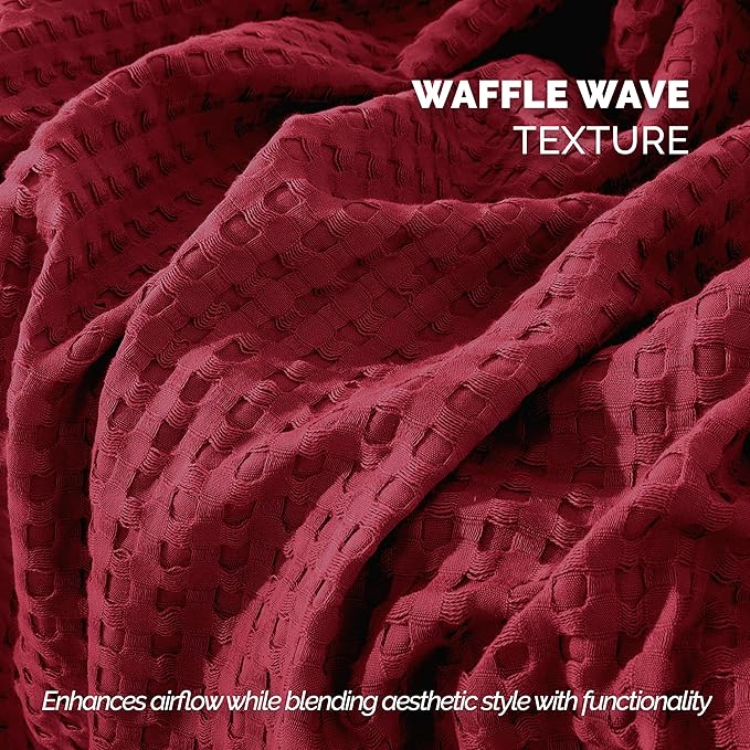 Elegant Comfort Premium 100% Cotton Waffle Blanket - Lightweight Breathable Waffle Weave Bed Blanket - Soft and Warm All Season Blanket for Couch, Sofa and Bed, TwinXL Size 68x90 Inches, Burgundy