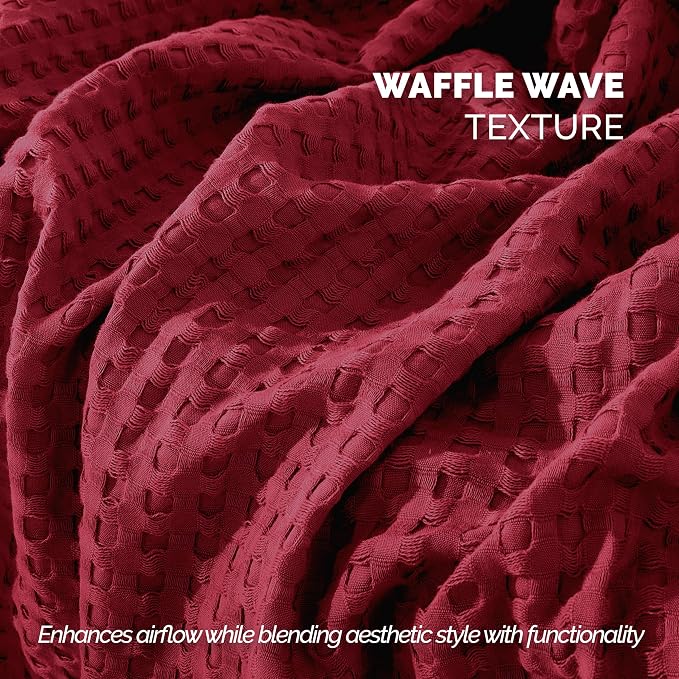 Elegant Comfort Premium 100% Cotton Waffle Blanket - Lightweight Breathable Waffle Weave Bed Blanket - Soft and Warm All Season Blanket for Couch, Sofa and Bed, Queen Size 90x90 Inches, Burgundy