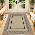Capslpad Faux Jute 3x5 Area Rug, Geometry Line Patio Rug, Washable Front Porch Rug, Farmhouse Non-Slip Entryway Rugs for Indoor Outdoor, Black