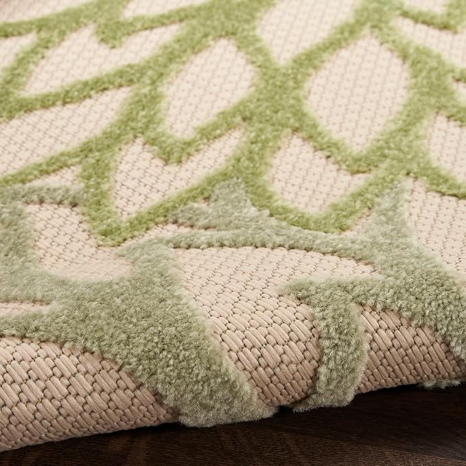 Nourison Home Aloha Indoor-Outdoor Ivory Green 10' x 14' Area Rug, Easy Cleaning, Non Shedding, Bed Room, Living Room, Dining Room, Backyard, Patio, Deck (10x14)
