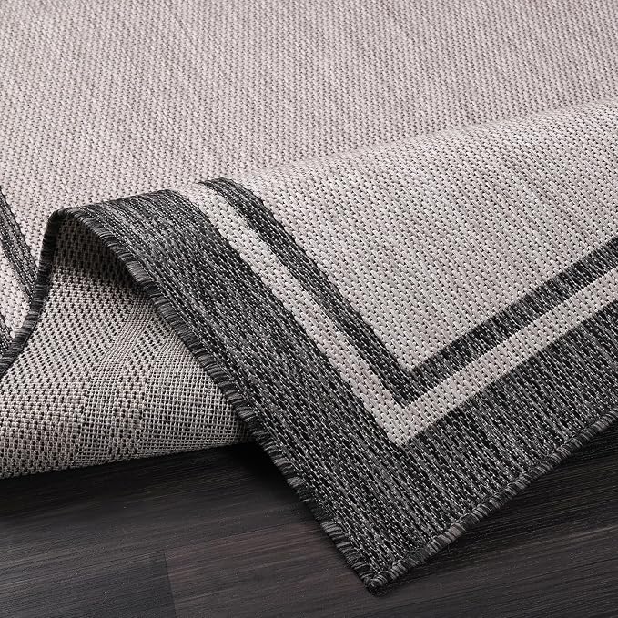 CAMILSON Indoor Outdoor Rug, 8x10 Bordered Gray Modern Area Rugs for Indoor and Outdoor Patios, Kitchen and Hallway Mats, Washable Porch Deck Outside Carpet (Bordered Grey, 8 x 10)