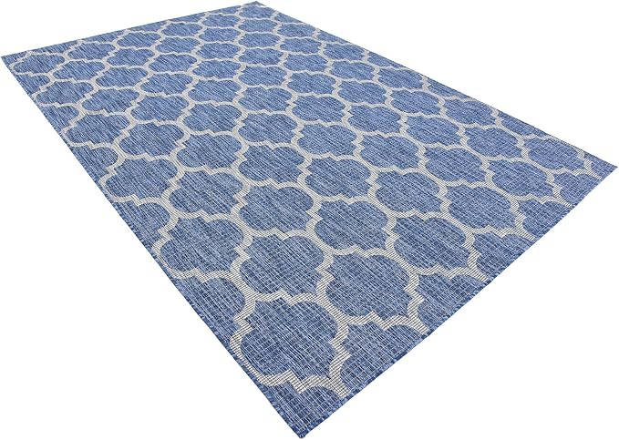 Unique Loom Outdoor Trellis Collection Area Rug (6' 1" x 9' Rectangle, Navy Blue/ Ivory)