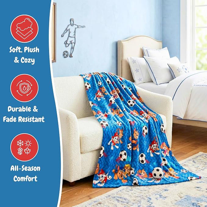 Paw Patrol Kids Sports Soccer Throw, 46 in x 60 in, Soft Plush Blanket for Couch, Bed, or Sporting Events, 2026 World Tournament (Officially Licensed Product) by Franco