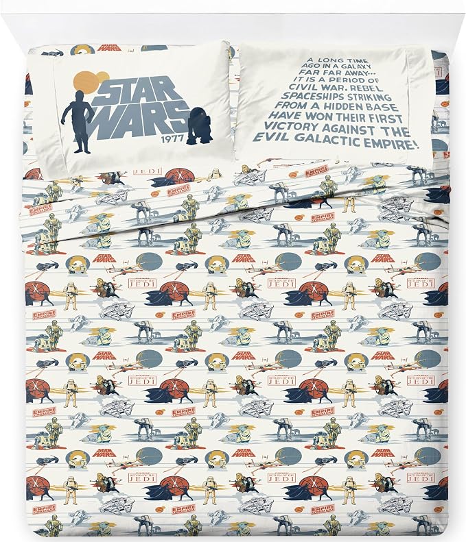 Jay Franco Kids Sheet Set with Fitted, Flat Sheets & Pillow Cover - Ultra-Soft Bedding with Pillowcase for Room Decor, Beige - Star Wars, 4 Piece Full