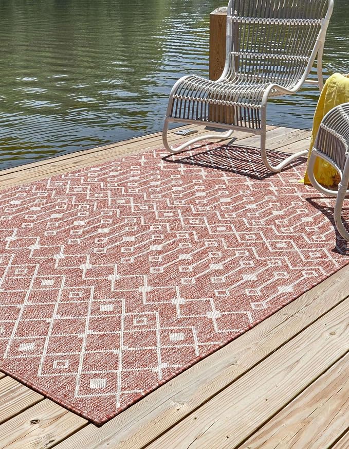 Unique Loom Outdoor Trellis Collection Area Rug - Tribal Trellis (2' x 3' 1" Rectangle Rust Red/Ivory)