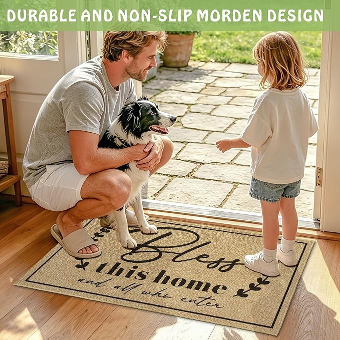 Door Mat Welcome Mats for Front Door Christian Doormat for Indside Outside Entrance God Bless This Home Matt for Family Housewarming Gifts Non-Slip Floor Rugs for Porch Hallway Home Decor 16.9"x29.9"