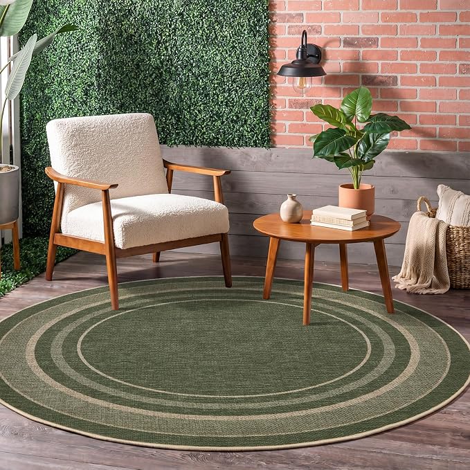 GarveeHome 4ft Easy Jute Round Rug for Living Room Solid Bedroom Circle Rug | Non Slip Stain Resistant Dining Room Throw Carpet Low Pile Indoor Round Area Rugs for Kitchen Nursery Entryway Dorm, Green