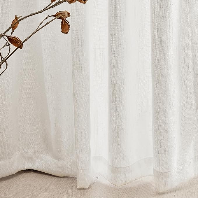 MYSKY HOME French Door Curtains for Closet Doorways, Window White Cotton Sheer Drapes Light Filtering Cute Curtain Panels Elegant Look for Classroom/Guestroom, Beige White, 50" x 72", 2 PCs