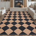 GarveeHome 9x12 Checkered Easy Jute Rugs for Bedroom Machine Washable Large Rugs Non-Slip Backing Modern Neutral Stain Resistance Carpets for Farmhouse Patio Dining Room Backyard Black Tan