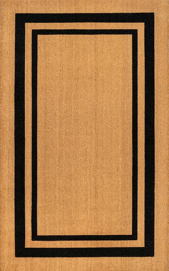 JONATHAN Y Double Border Indoor Outdoor Doormat 4X6 Natural/Black, Blaire Modern Classic for Living Room, Bedroom, Kitchen, Office, Easy-Cleaning, High Traffic, Pet-Friendly, Non-Shedding NRF107A-4